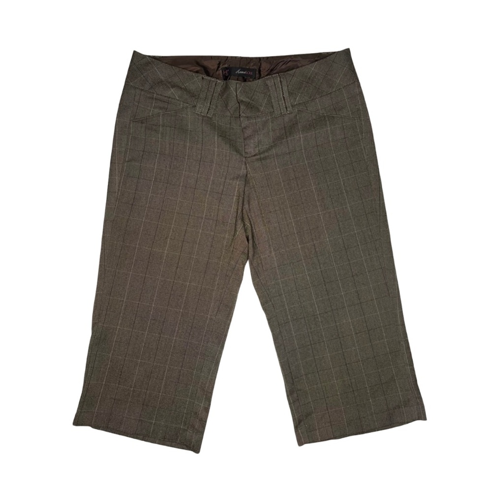 Y2K 2000s Lowrise Tailored Brown Plaid Capri Trousers Bermuda Shorts